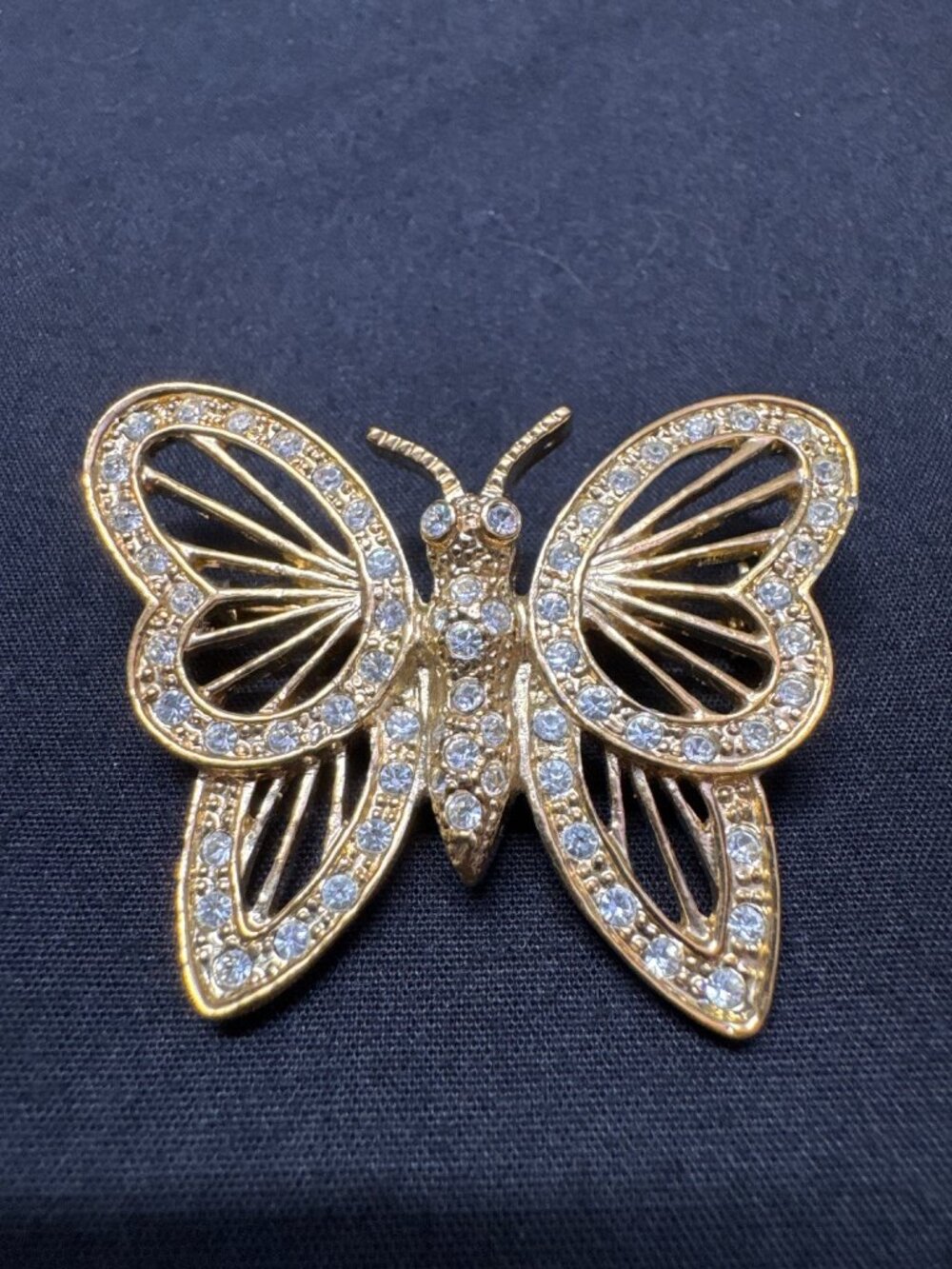 Roman Gold-Tone Butterfly Brooch With Rhinestone Accents Elegant Vintage Jewelry